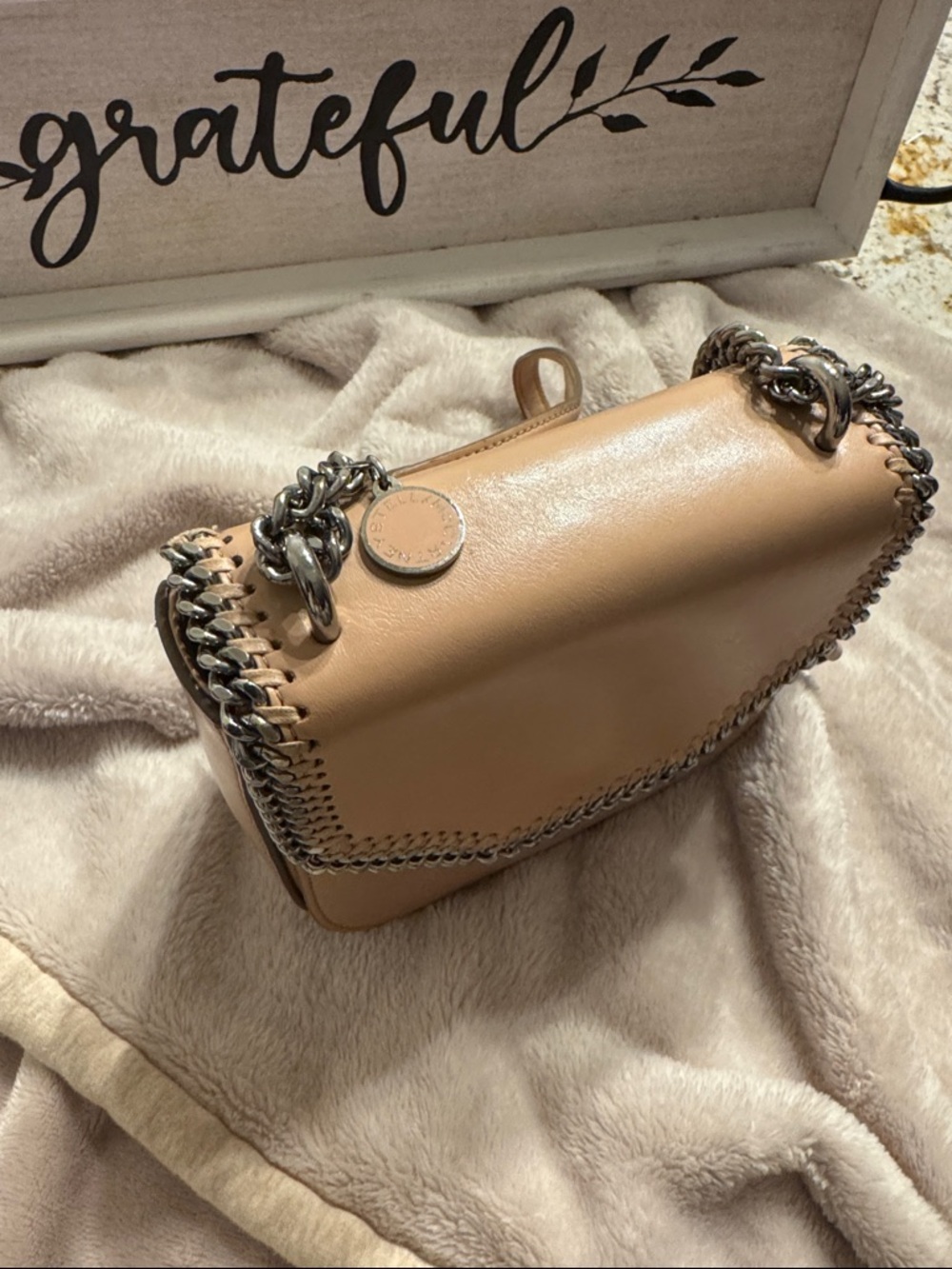 Stella McCartney-inspired Mauve - Tan Chain-Trim Shoulder Bag